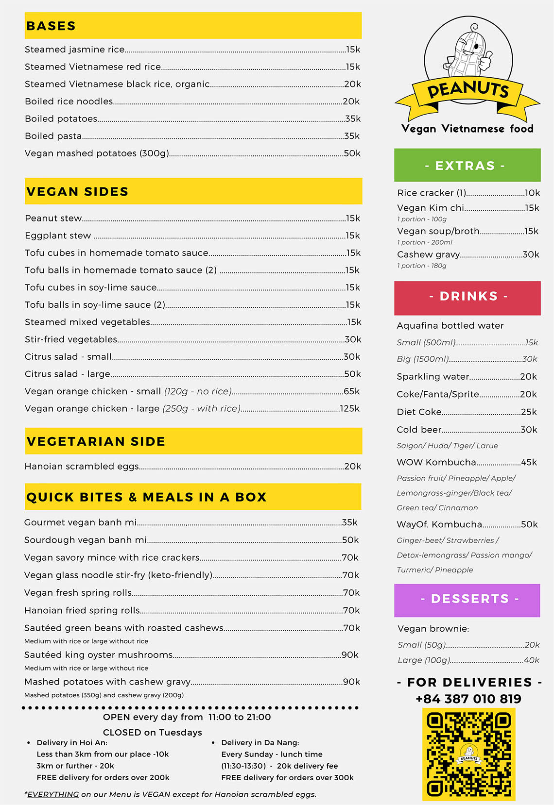 Peanuts Restaurant Menu